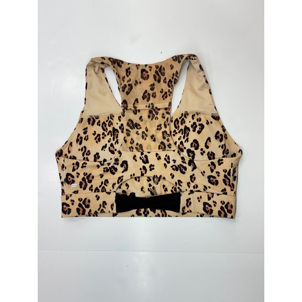 Fabletics Leopard Print Racerback Sports Bra V-Neck Cutout Back Tan Brown L - Picture 3 of 5